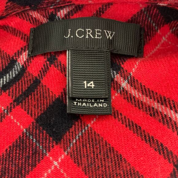 J. Crew Red and Black Windowpane Plaid Flannel Button Down Size 14 - Picture 8 of 9